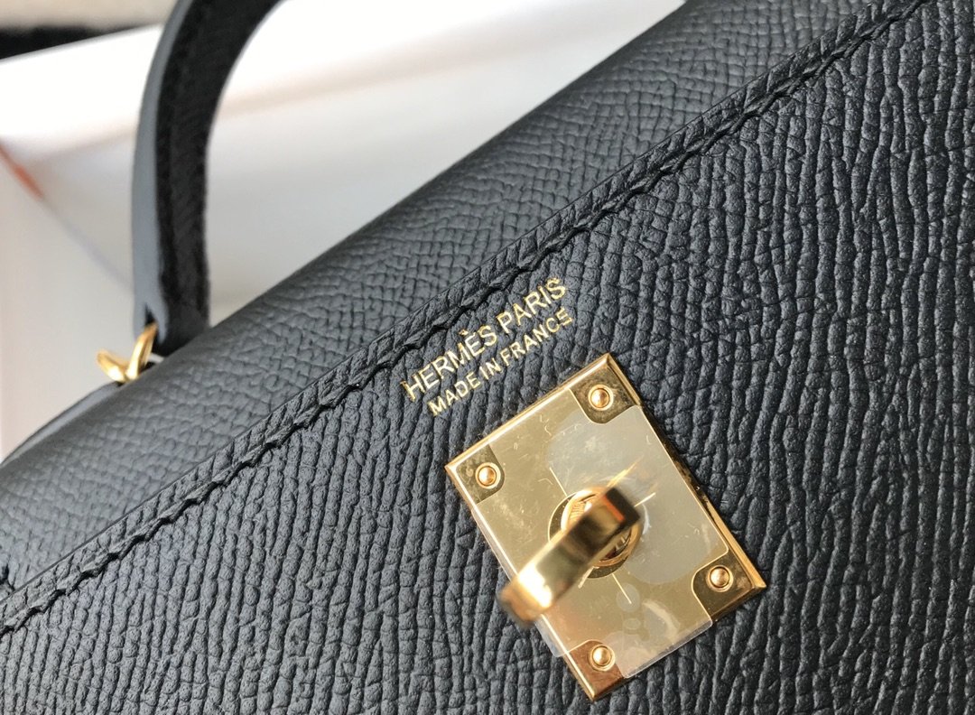 H**me5 Mini Kelly 19 Sellier Epsom Black Bag For Women, Women’s Handbags, Shoulder Bags 7.5in/19cm