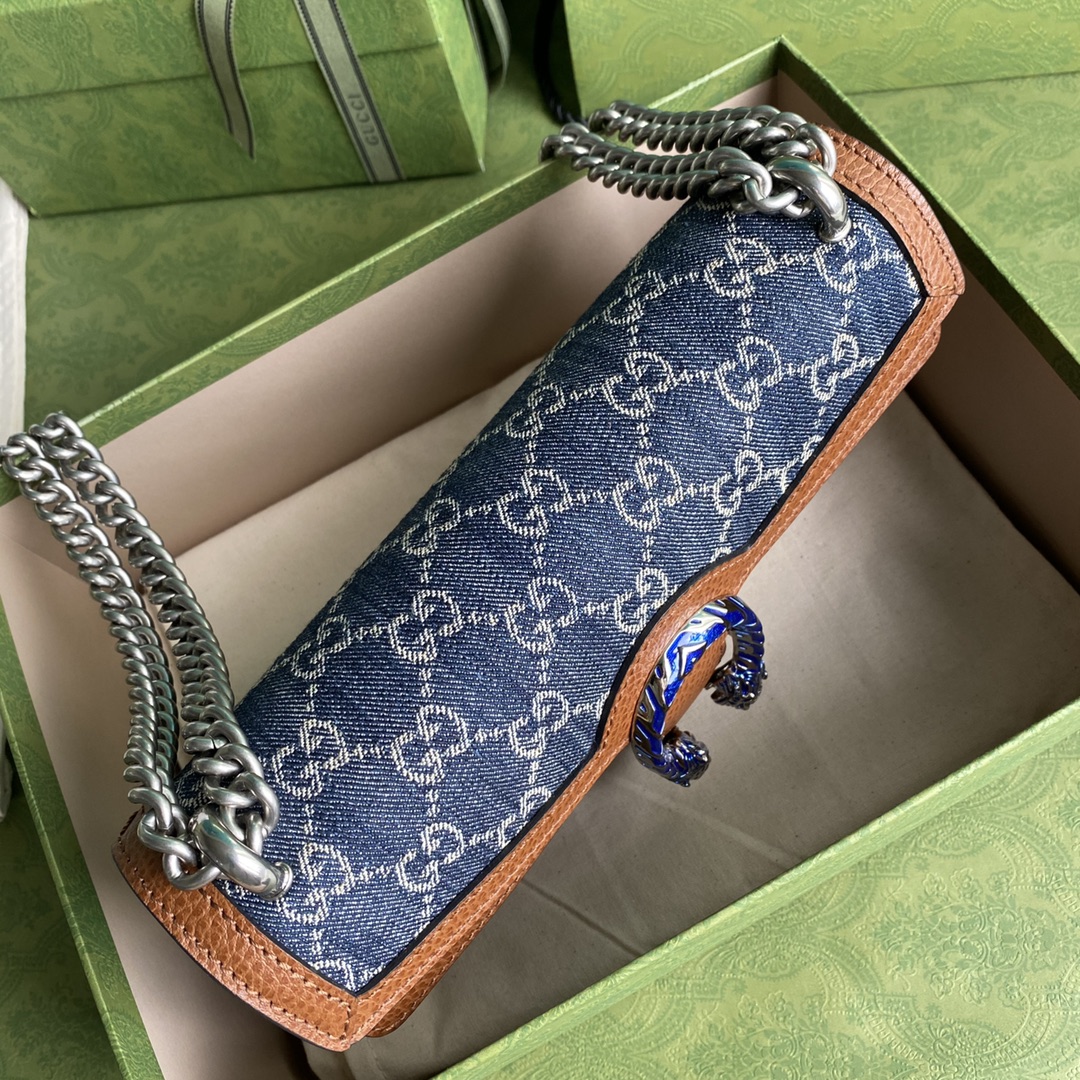 Gvc*1 Dionysus Small Shoulder Bag Dark Blue And Ivory Eco Washed Organic GG Jacquard Deni For Women 11in/28cm 400249 2KQFN 4483