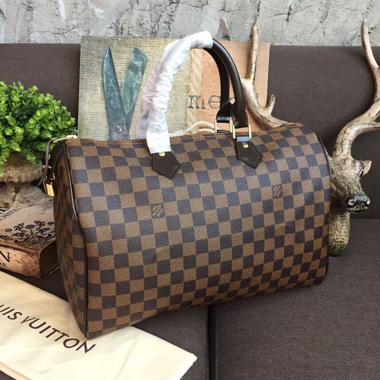 L0vis Vvtt0n Speedy 35 Damier Ebene Canvas For Women, Women’s Handbags, Travel Bags 13.8in/35cm LV N41363