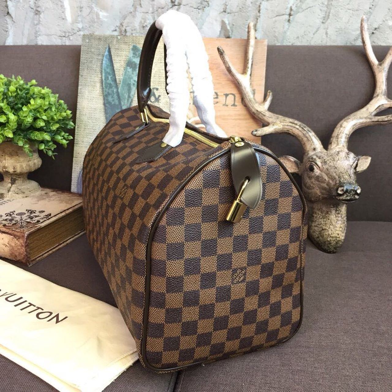 L0vis Vvtt0n Speedy 35 Damier Ebene Canvas For Women, Women’s Handbags, Travel Bags 13.8in/35cm LV N41363