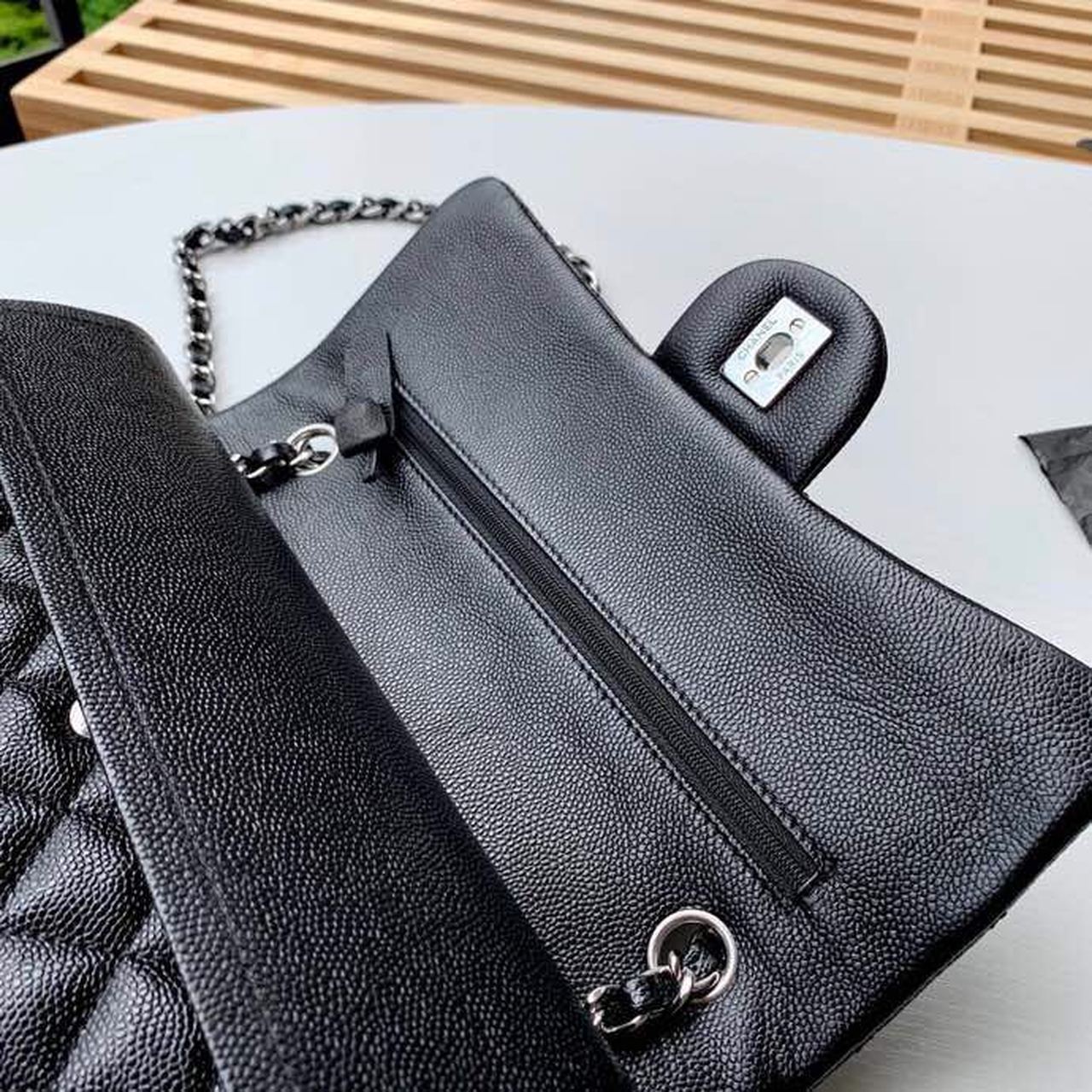 Ch**el Classic Handbag Silver Hardware Black For Women, Women’s Bags, Shoulder And Crossbody Bags 10.2in/26cm A01112