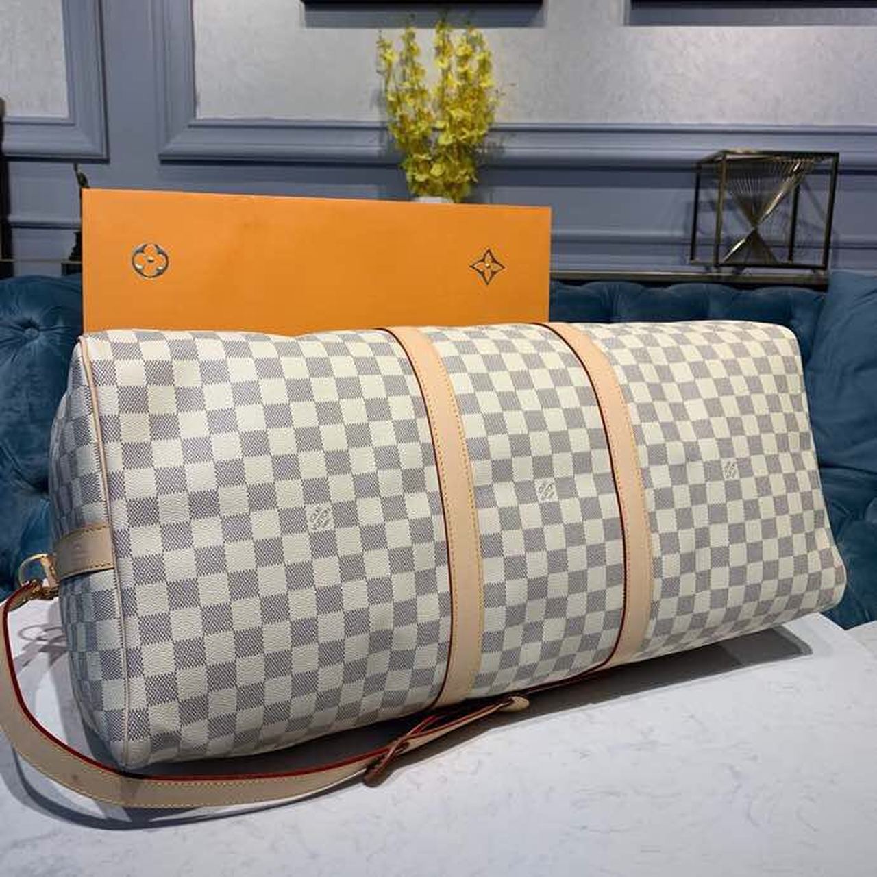 L0vis Vvtt0n Keepall Bandouliere 55 Damier Azur Canvas, Travel Bags 21.7in/55cm LV N41429