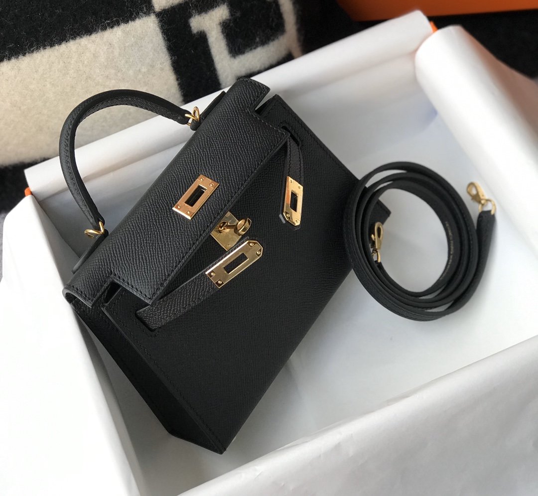 H**me5 Mini Kelly 19 Sellier Epsom Black Bag For Women, Women’s Handbags, Shoulder Bags 7.5in/19cm