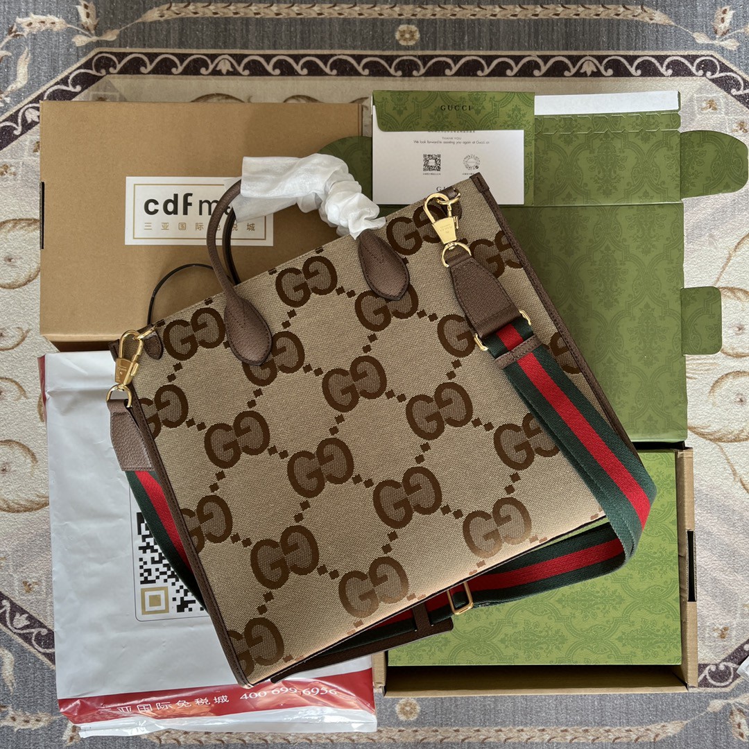 Gvc*1 Tote Bag With Jumbo Camel And Ebony Jumbo GG Canvas For Women 14.6in/37cm 678839 UKMDG 2570