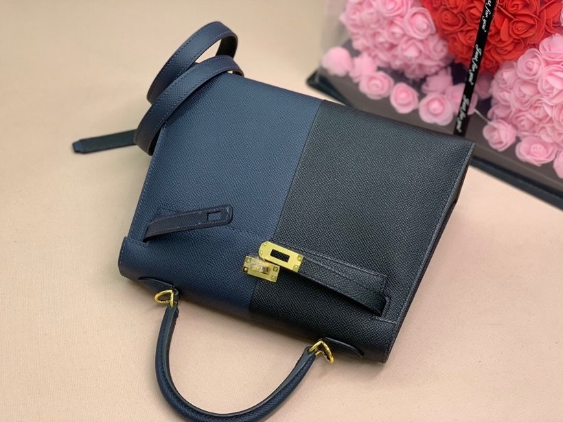 H**me5 Kelly 28 Sellier Epsom Bag Black/Navy Blue For Women, Women’s Handbags, Shoulder Bags 11in/28cm
