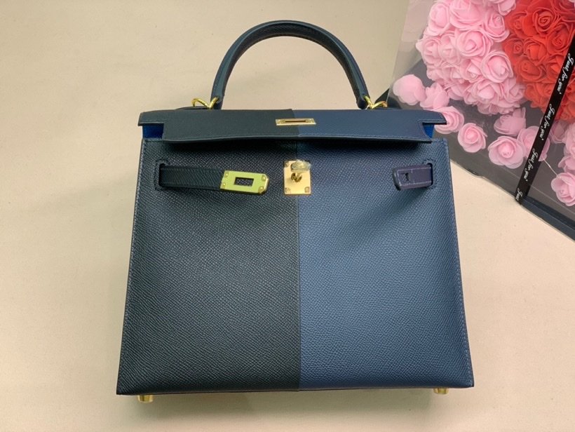 H**me5 Kelly 28 Sellier Epsom Bag Black/Navy Blue For Women, Women’s Handbags, Shoulder Bags 11in/28cm