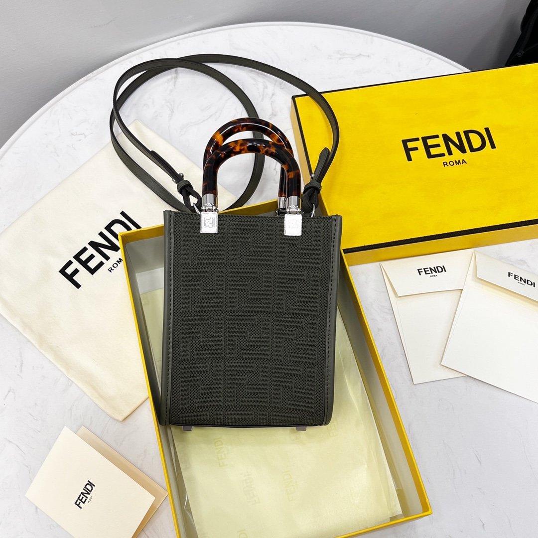 F**di Mini Sunshine Shopper Black For Women, Women’s Handbags, Shoulder And CrossBody Bags 7.1in/18cm FF 8BS051