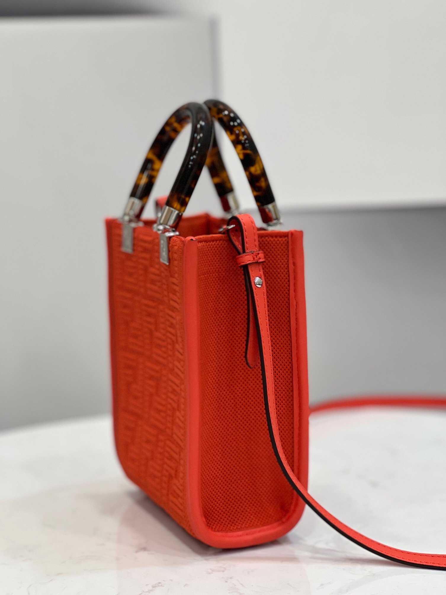F**di Mini Sunshine Shopper Red For Women, Women’s Handbags, Shoulder And CrossBody Bags 7.1in/18cm FF 8BS051
