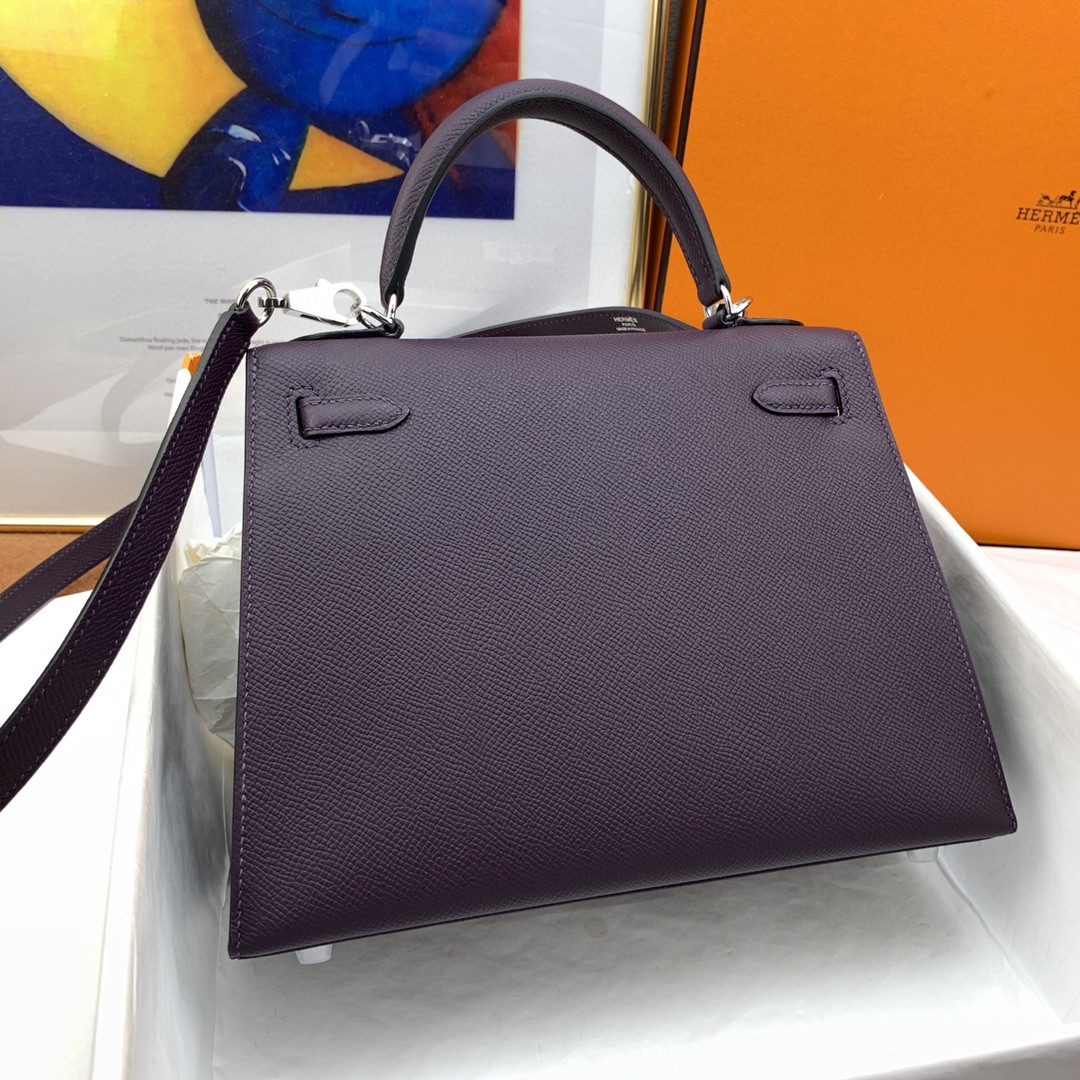 H**me5 Kelly 25 Sellier Epsom Dark Purple Bag For Women, Women’s Handbags, Shoulder Bags 10in/25cm