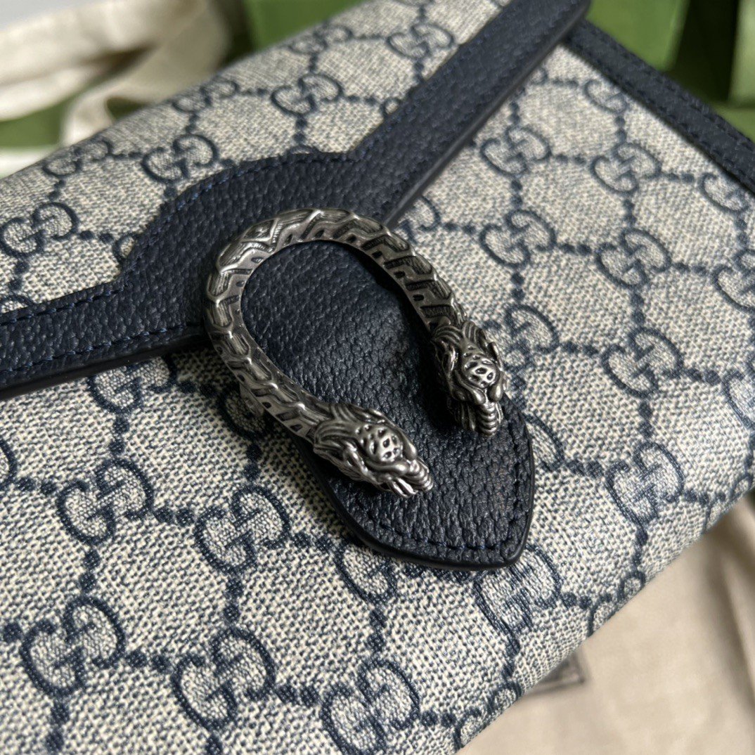 Gvc*1 Dionysus GG Chain Wallet Beige And Blue Svp*me Canvas For Women 8in/20cm 401231 K9GSN 4075