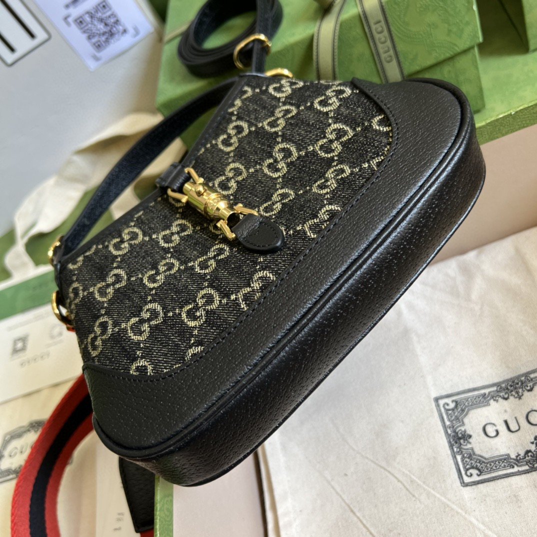 Gvc*1 Jackie 1961 Mini Shoulder Bag Black And Ivory GG Denim Jacquard For Women 7.5in/19cm GG 685127 UN3AG 1294