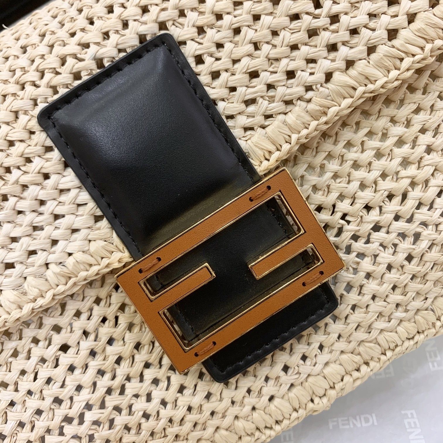 F**di Baguette Woven Straw Black For Women, Women’s Handbags, Shoulder And Crossbody Bags 10.2in/26cm FF