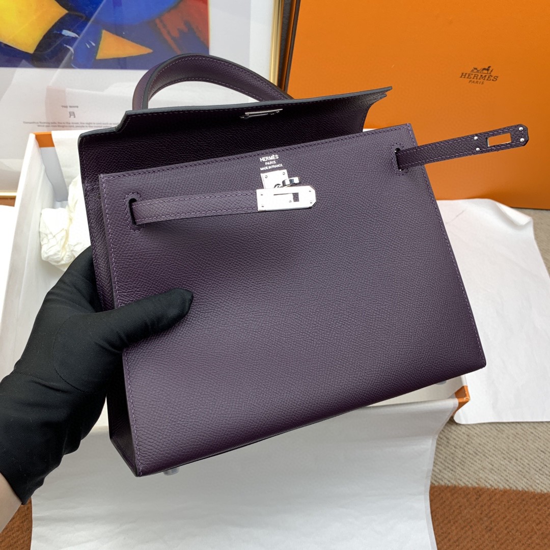 H**me5 Kelly 25 Sellier Epsom Dark Purple Bag For Women, Women’s Handbags, Shoulder Bags 10in/25cm