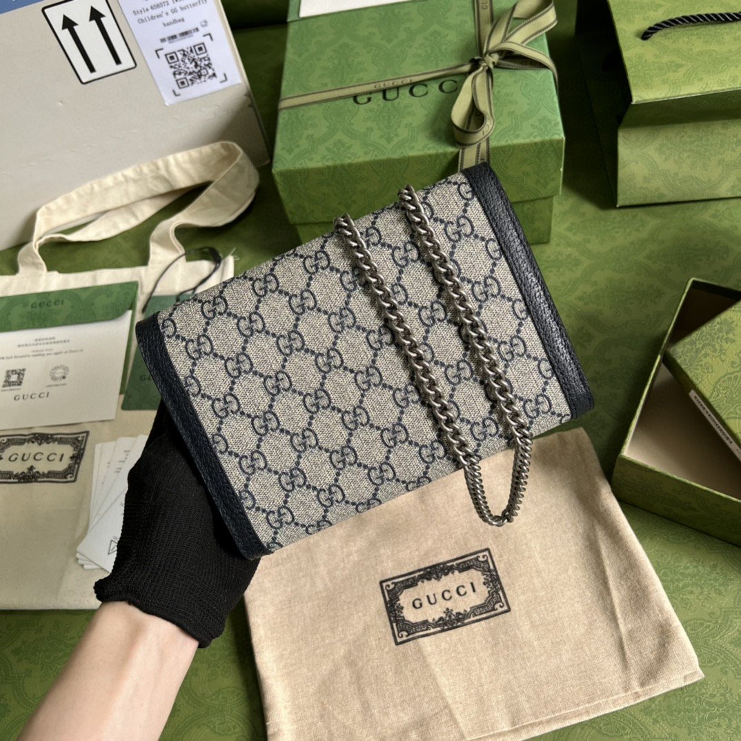 Gvc*1 Dionysus GG Chain Wallet Beige And Blue Svp*me Canvas For Women 8in/20cm 401231 K9GSN 4075