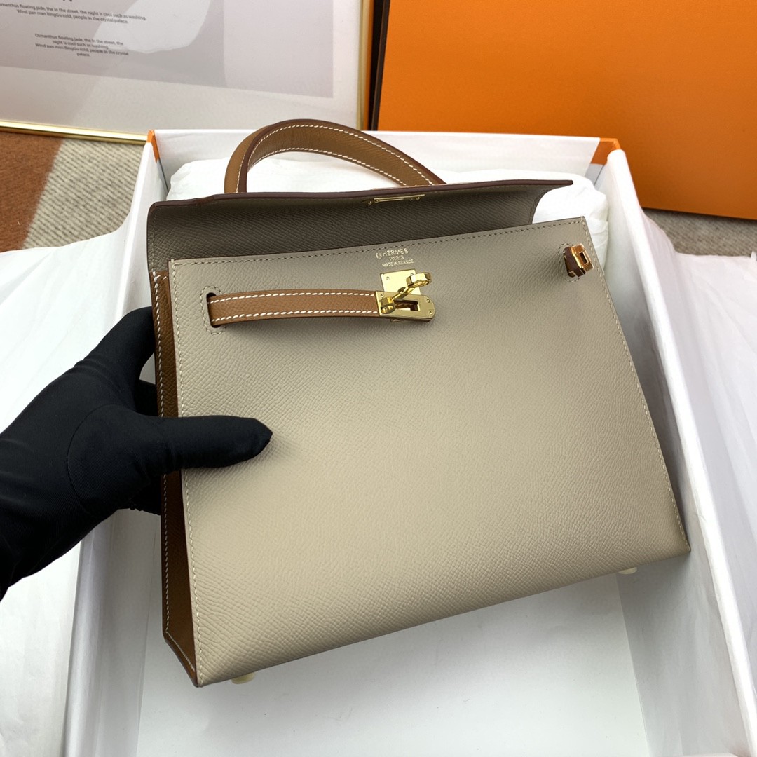 H**me5 Kelly 25 Sellier Epsom Greige/Brown Bag For Women, Women’s Handbags, Shoulder Bags 10in/25cm