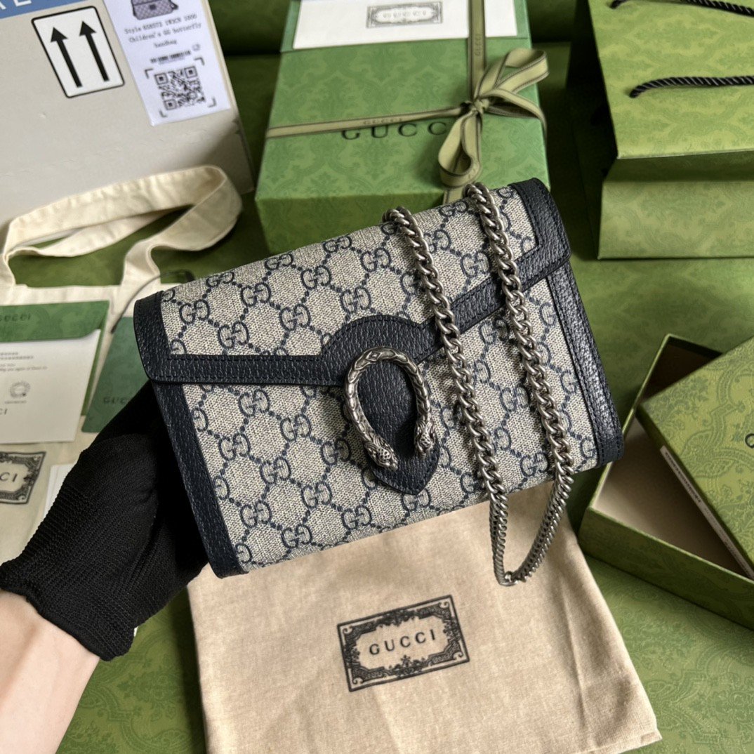Gvc*1 Dionysus GG Chain Wallet Beige And Blue Svp*me Canvas For Women 8in/20cm 401231 K9GSN 4075