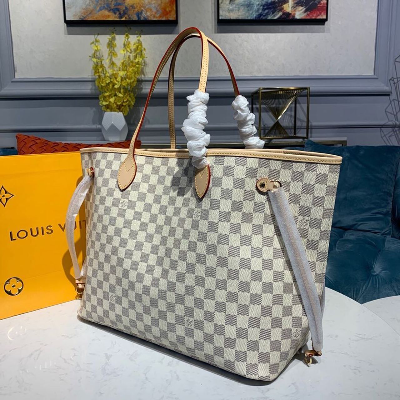 L0vis Vvtt0n Neverfull GM Tote Bag Damier Azur Canvas Beige For Women, Women’s Handbags, Shoulder Bags 15.4in/39cm LV N41360