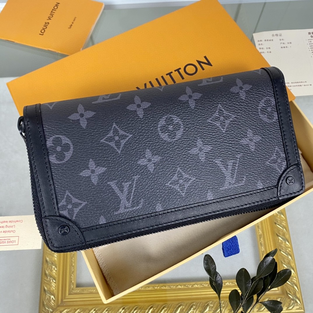 L0vis Vvtt0n Zippy Wallet Trunk Monogram Eclipse For Men, Men’s Wallet 7.7in/19.5cm LV M80558