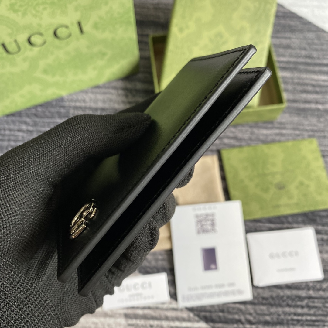 Gvc*1 GG Marmont Card Case Black with Silver Hardware 4.5in/11cm GG 428737 0YK0N 1000