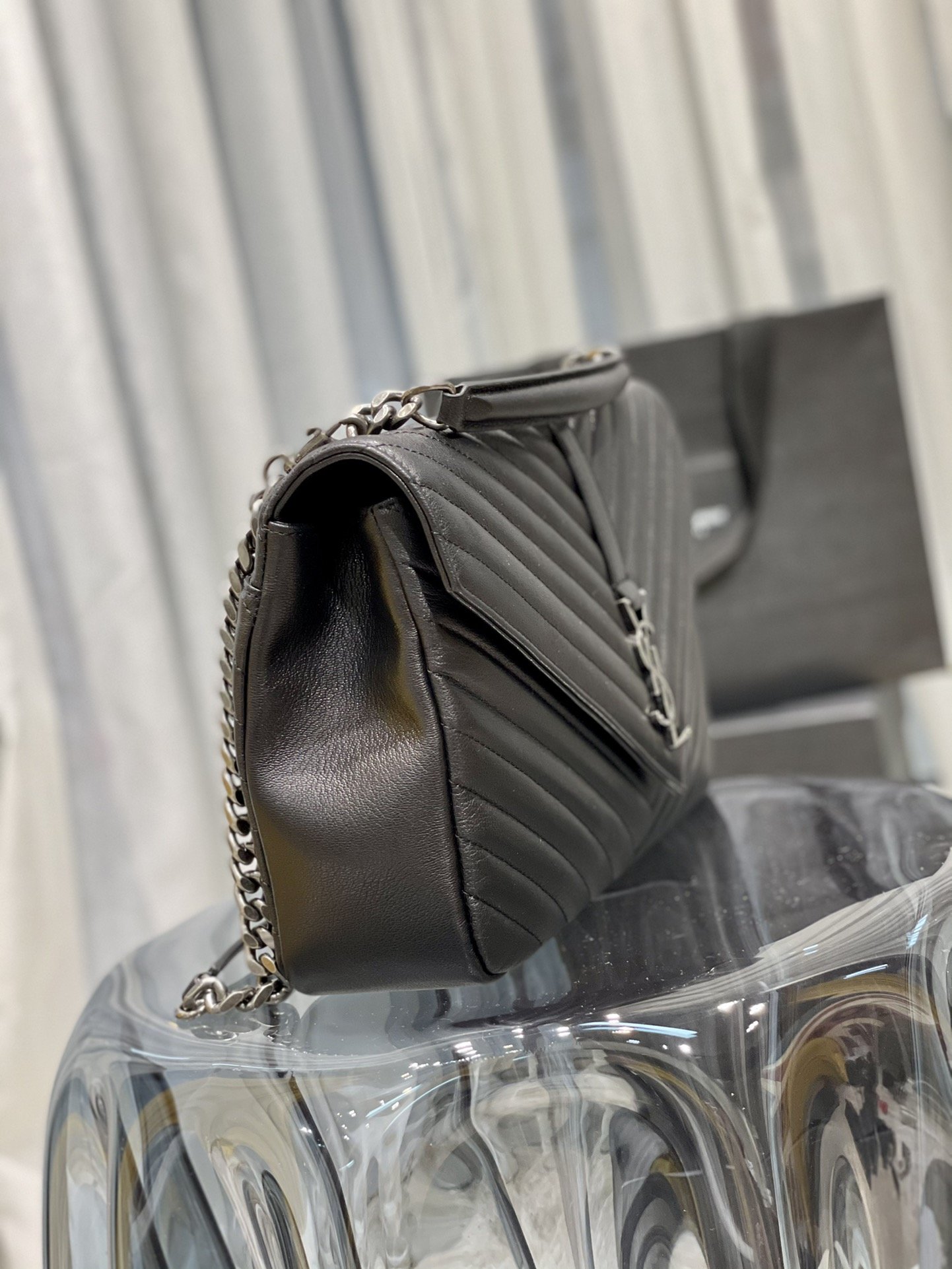 Sa1nt Lau*nt College Large Chain Bag Black With Silver TonedHardware For Women 12.6in/32cm Y51 600278BRM041000