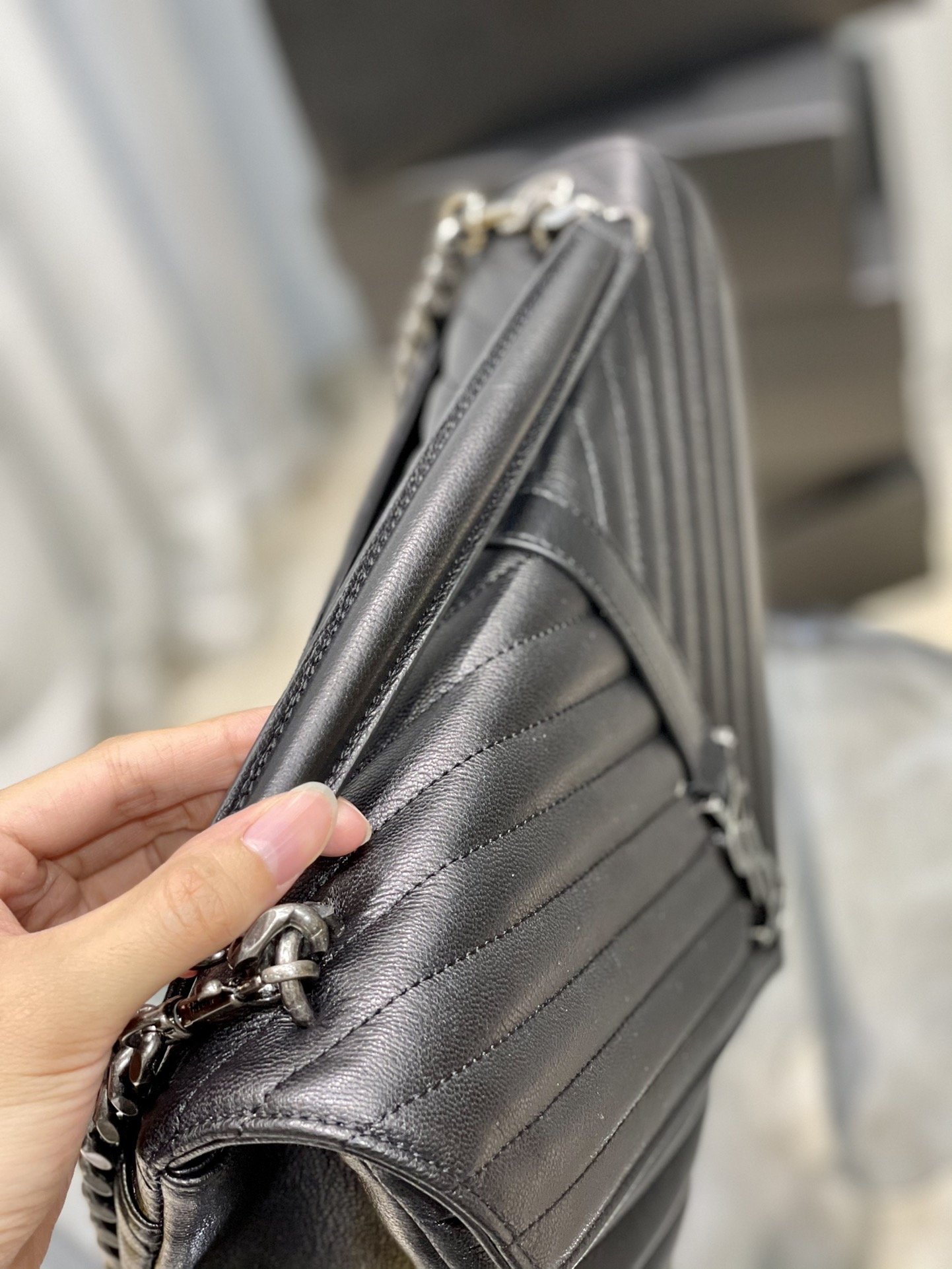 Sa1nt Lau*nt College Large Chain Bag Black With Silver TonedHardware For Women 12.6in/32cm Y51 600278BRM041000