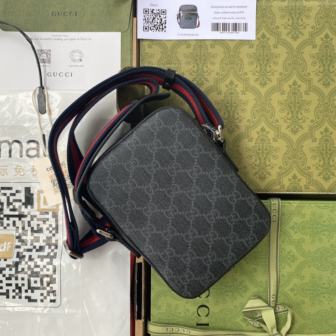 Gvc*1 GG Messenger Bag Black/Grey GG Svp*me Canvas A Material With Low Environmental Impact With Black For Men 7in/18cm GG ‎682357 K5RLN 1095