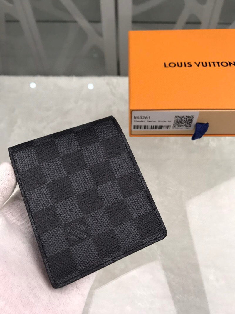 L0vis Vvtt0n Slender Wallet Damier Graphite Canvas For Men, Men’s Wallet 4.3in/11cm LV N63261