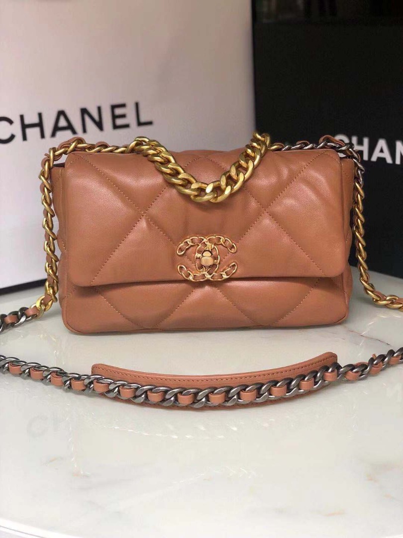 Ch**el 19 Handbag 26cm Brown For Women AS1160
