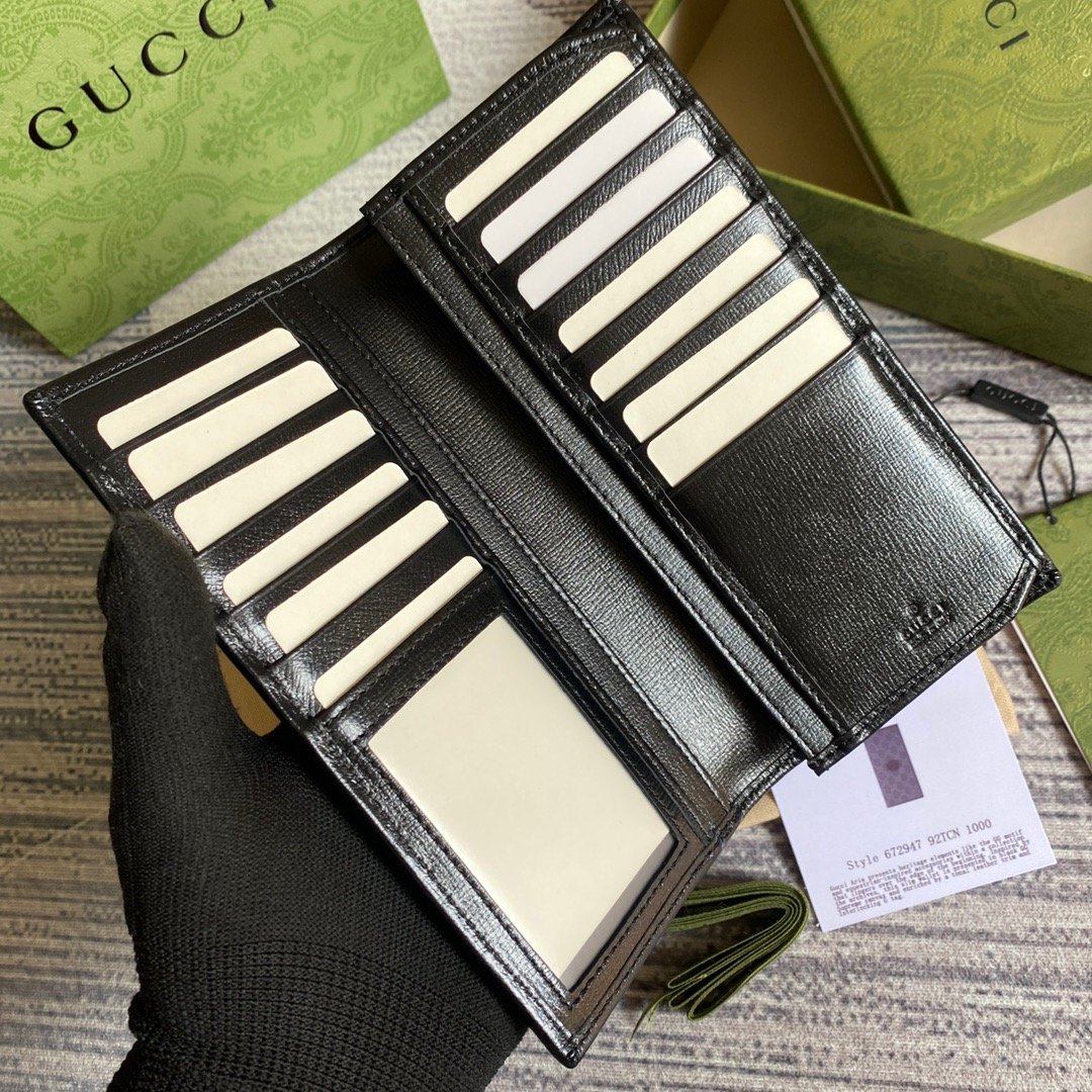 Gvc*1 Marmont Long ID Wallet With Interlocking G Black For Men 7in/18cm GG