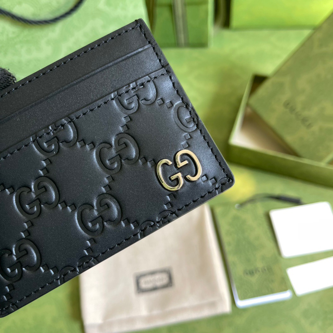 Gvc*1 Signature Card Case Black Metal Hardware For Men 4in/10cm GG ‎473927 CWC1N 1000