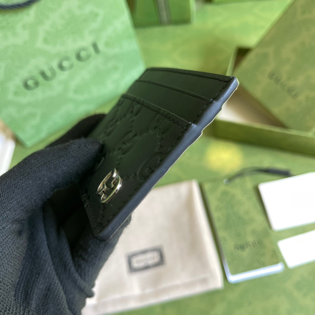 Gvc*1 Signature Card Case Black Metal Hardware For Men 4in/10cm GG ‎473927 CWC1N 1000