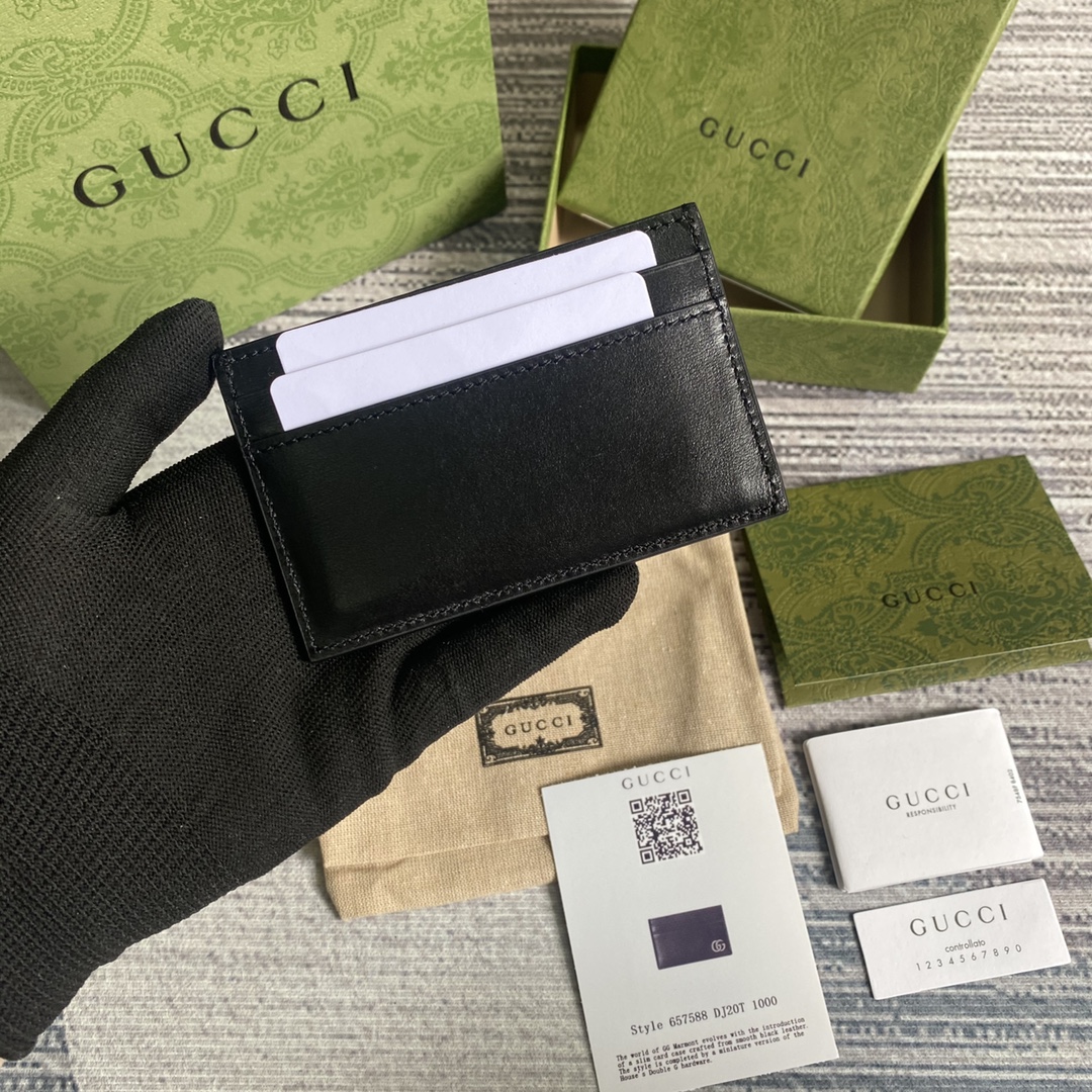 Gvc*1 GG Marmont Card Case Black Silver Hardware For Men 4in/10cm GG 657588 0YK0N 1000