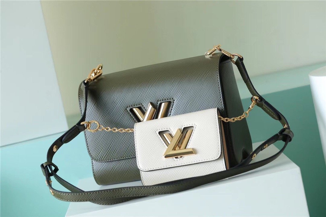 L0vis Vvtt0n Twist MM Bag, Shoulder and Cross Body Bags For Women Kaki / Quartz White 9.1in/23cm LV M59884