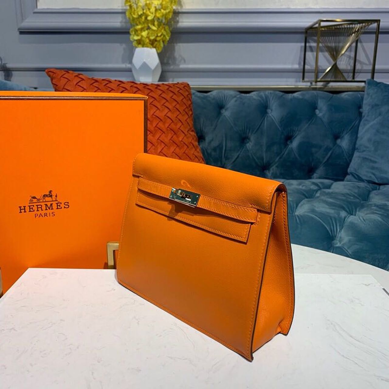 H**me5 Kelly Danse II Bag Swift Orange Gold Hardware For Women 8.7in/22cm