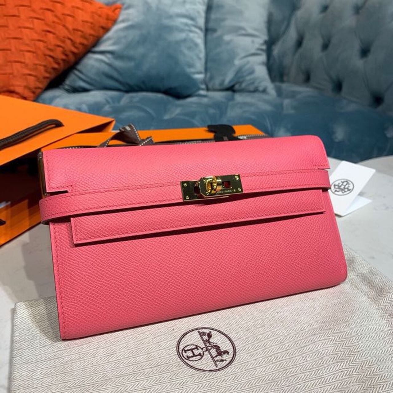 H**me5 Kelly Wallet To Go Woc Pink With Gold Toned Hardware Bag For Women 8.2in/21cm