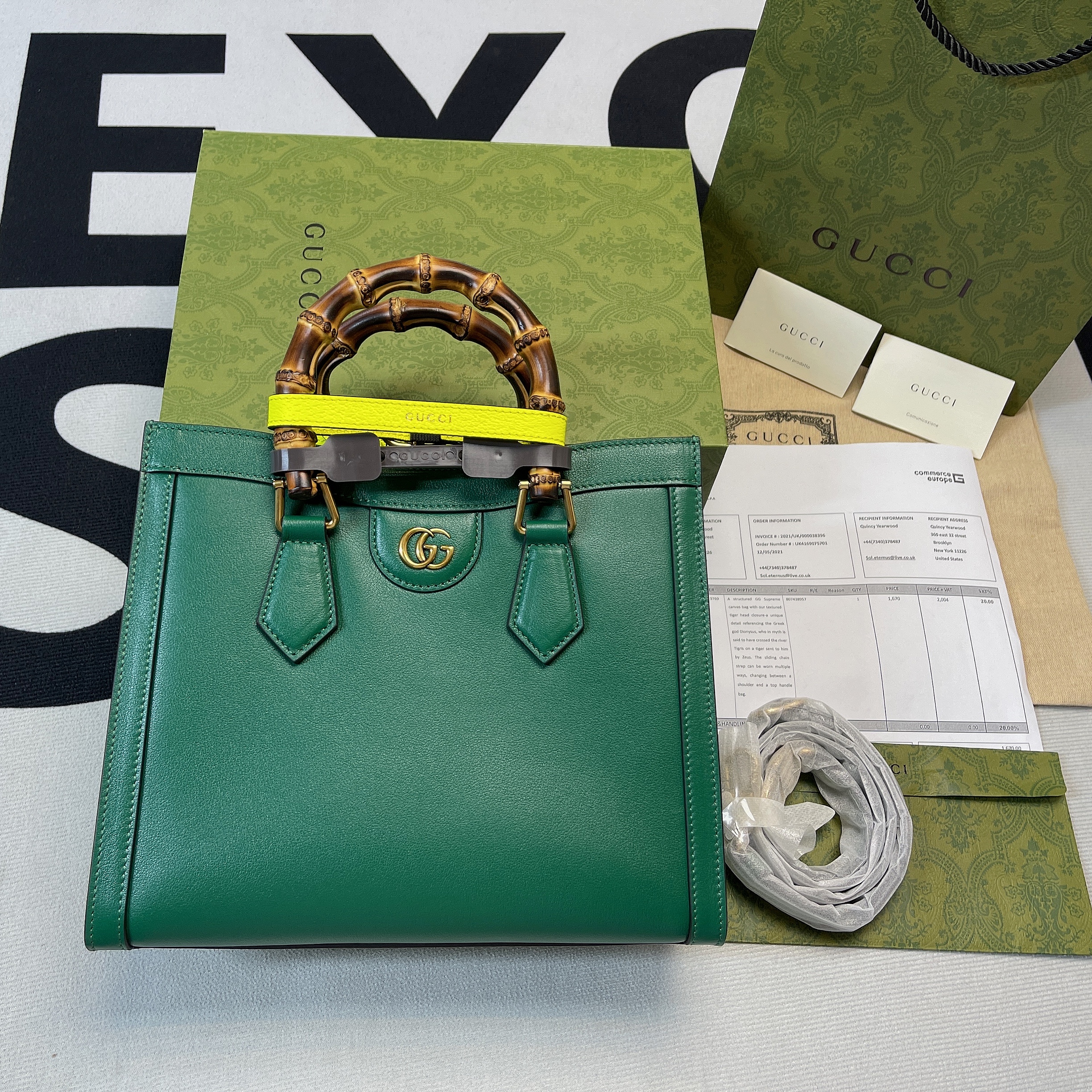 Gvc*1 Diana Medium Tote Bag Green For Women, Women’s Bags 11in/27cm GG 