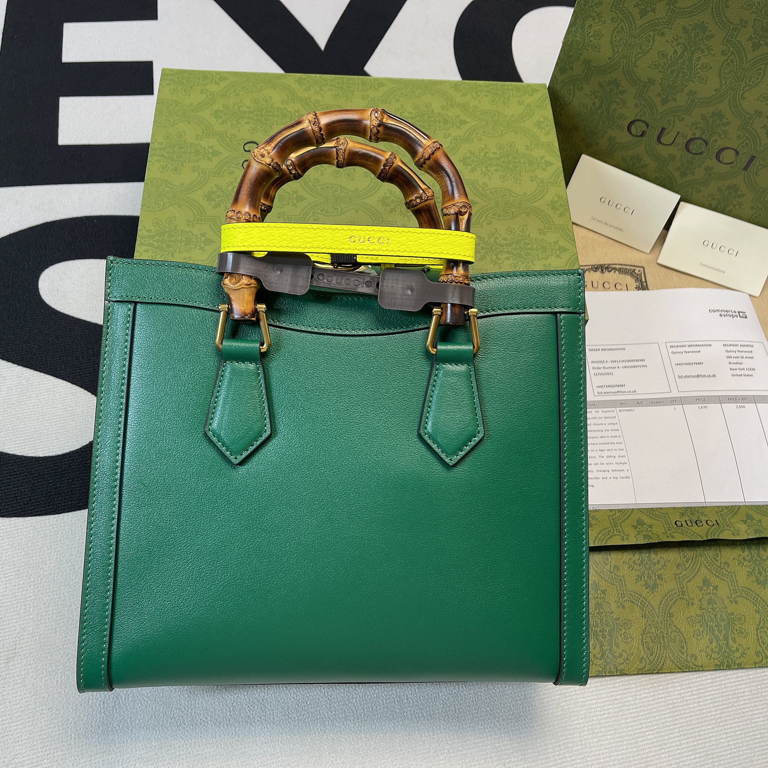 Gvc*1 Diana Medium Tote Bag Green For Women, Women’s Bags 11in/27cm GG 