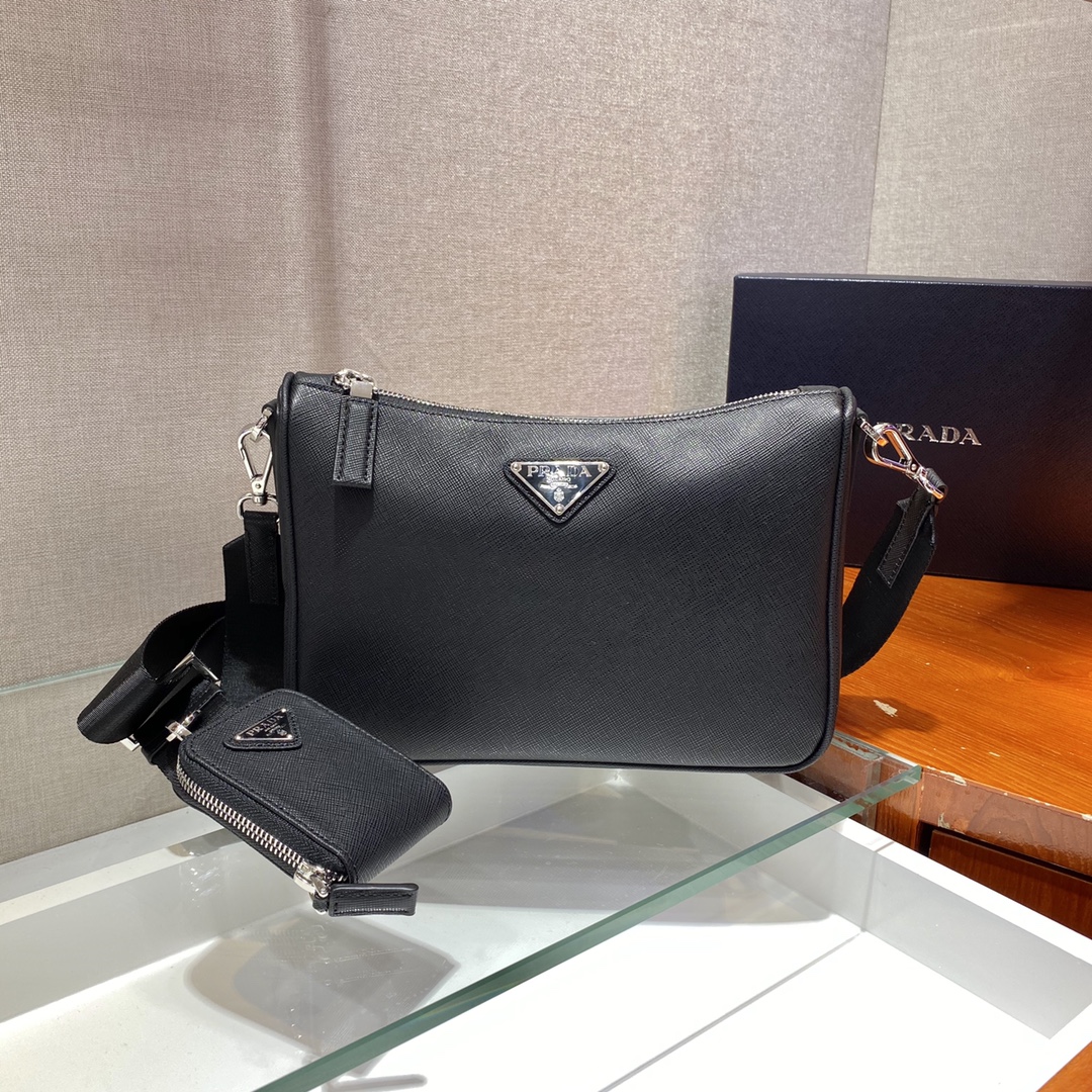 Pra*a Re-Nylon And Saffiano Shoulder Bag Black For Women, Women’s Bags 9.4in/24cm 2VH113_2DMH_F0002_V_OOP
