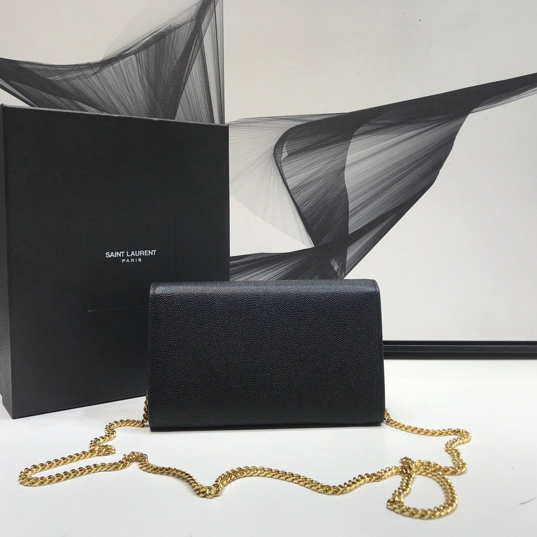 Sa1nt Lau*nt Uptown Chain Wallet Black For Women 7.4in/19cm Y51 6077881GF0J1000