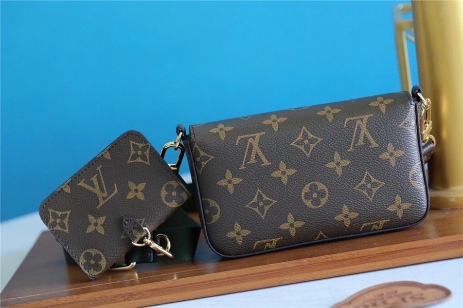 L0vis Vvtt0n Felicie Strap & Go Monogram Canvas Khaki Green For Women, Women’s Wallets 6.7in/17cm LV M80091