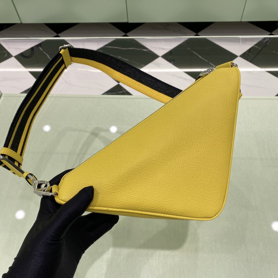 [True-to-ORIGINAL] Pra*a Saffiano Triangle Bag Yellow For Women, Women’s Bags 11in/28cm 2VH155_2FAD_F0377_V_OOO