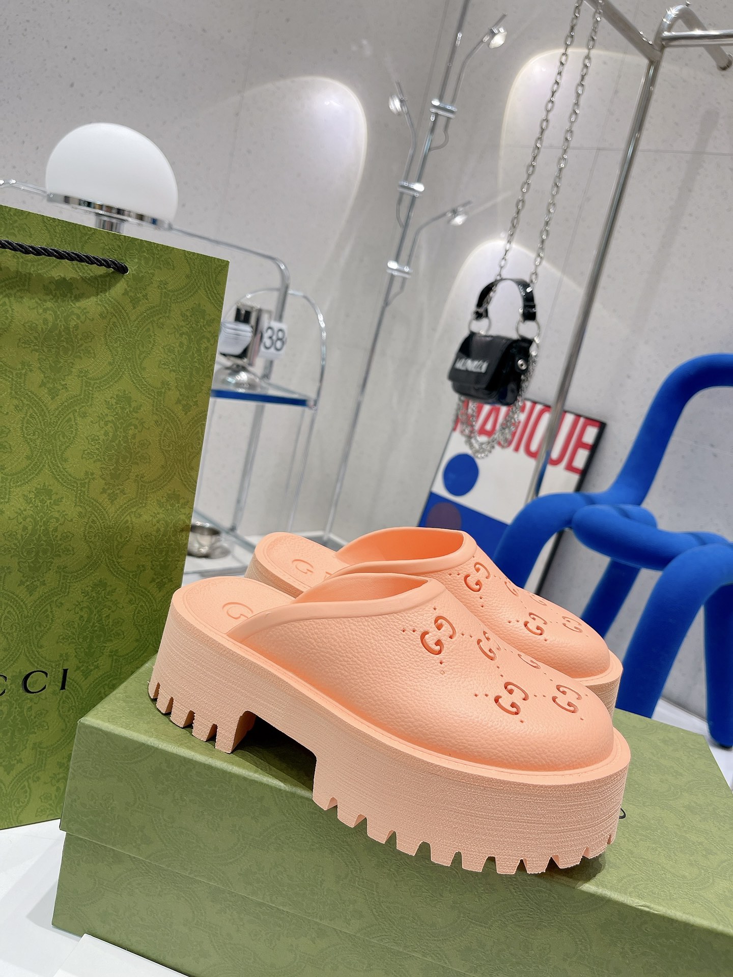 Gvc*1 Women’s Platform Perforated G Sandal Peach For Women GG 663577 JFB00 6707
