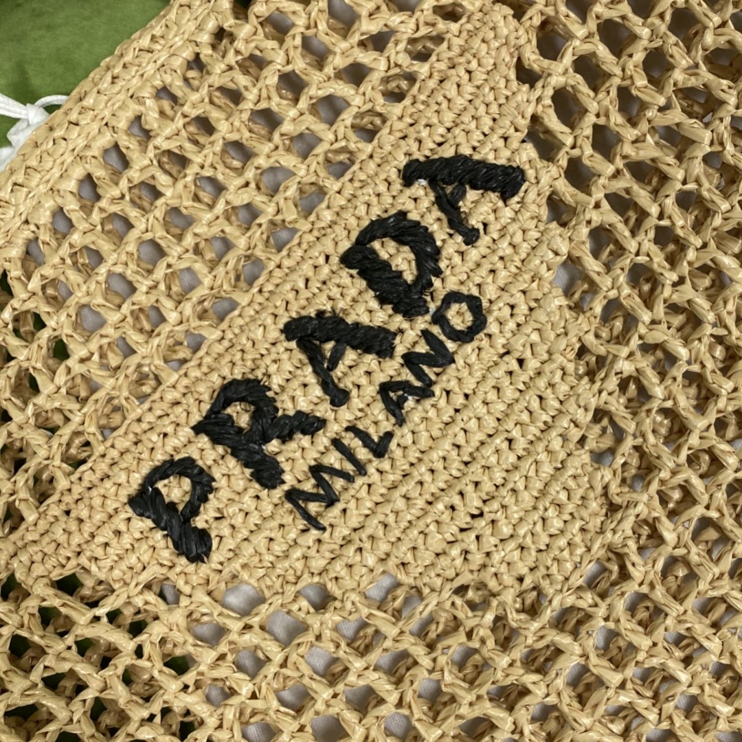 Pra*a Raffia Tote Bag Beige For Women, Women’s Bags 14.9in/38cm