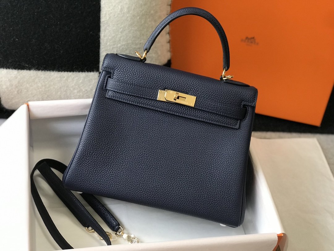 H**me5 Kelly 32 Taurillon Clemence Blue Nuit Bag For Women, Women’s Handbags, Shoulder Bags 12.5in/32cm