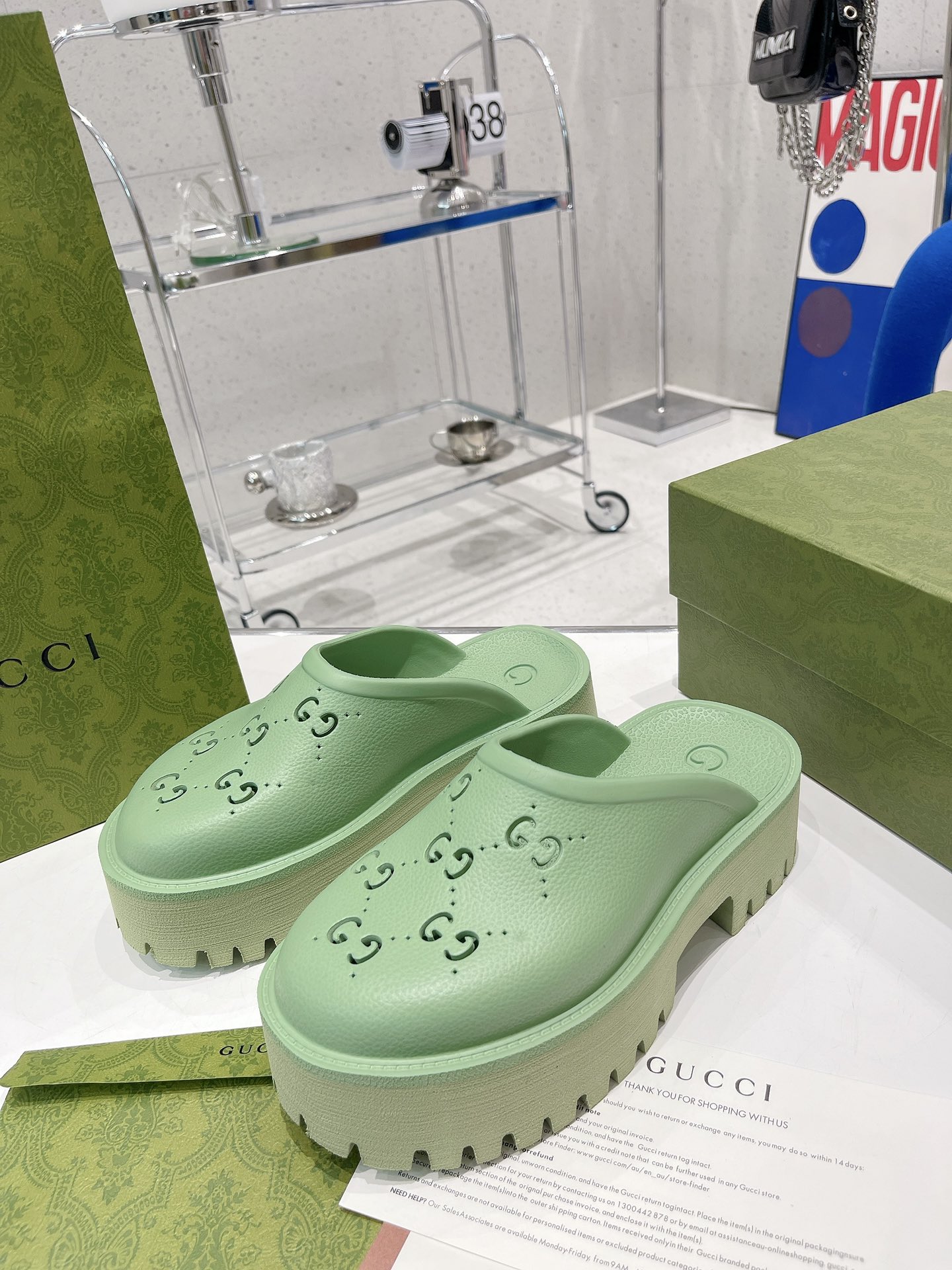 Gvc*1 Women’s Platform Perforated G Sandal Green For Women GG