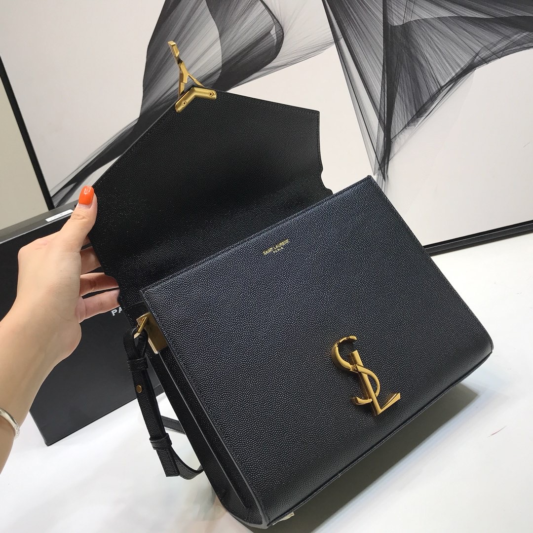 Sa1nt Lau*nt Cassandra Medium Top Handle Bag In Grain Black For Women 9.6in/24.5cm Y51