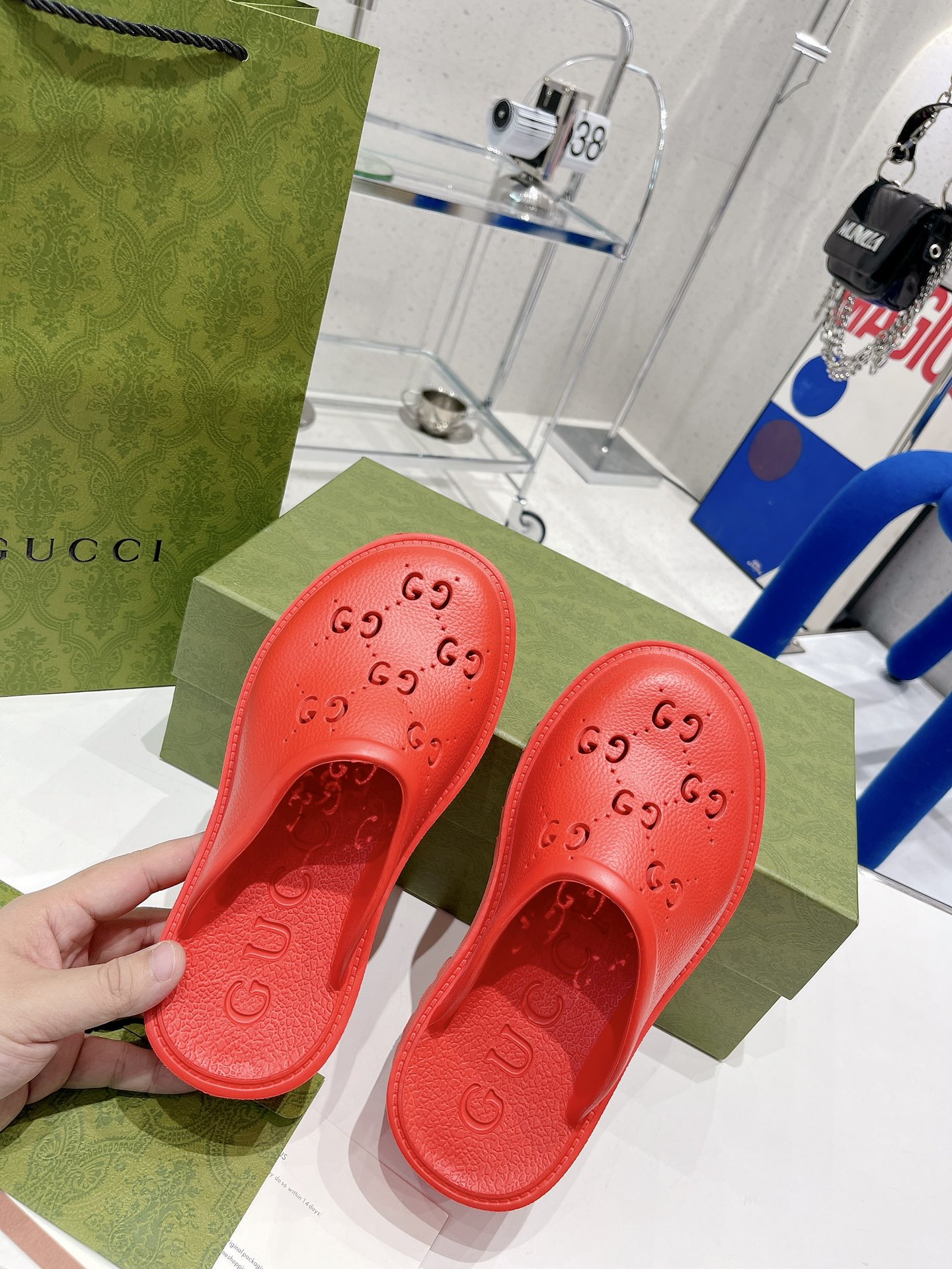 Gvc*1 Women’s Platform Perforated G Sandal Red For Women GG