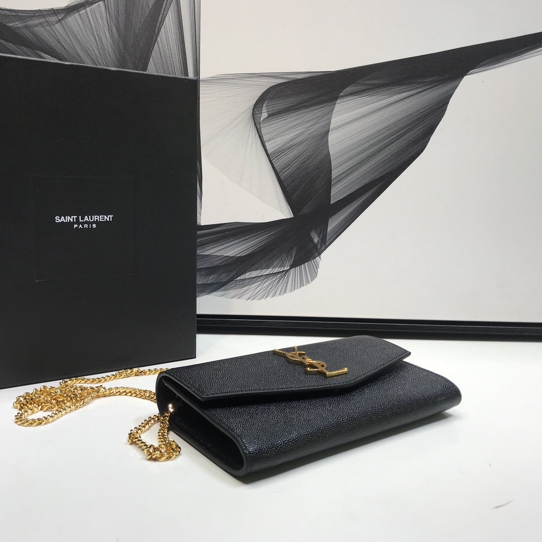 Sa1nt Lau*nt Uptown Chain Wallet Black For Women 7.4in/19cm Y51 6077881GF0J1000