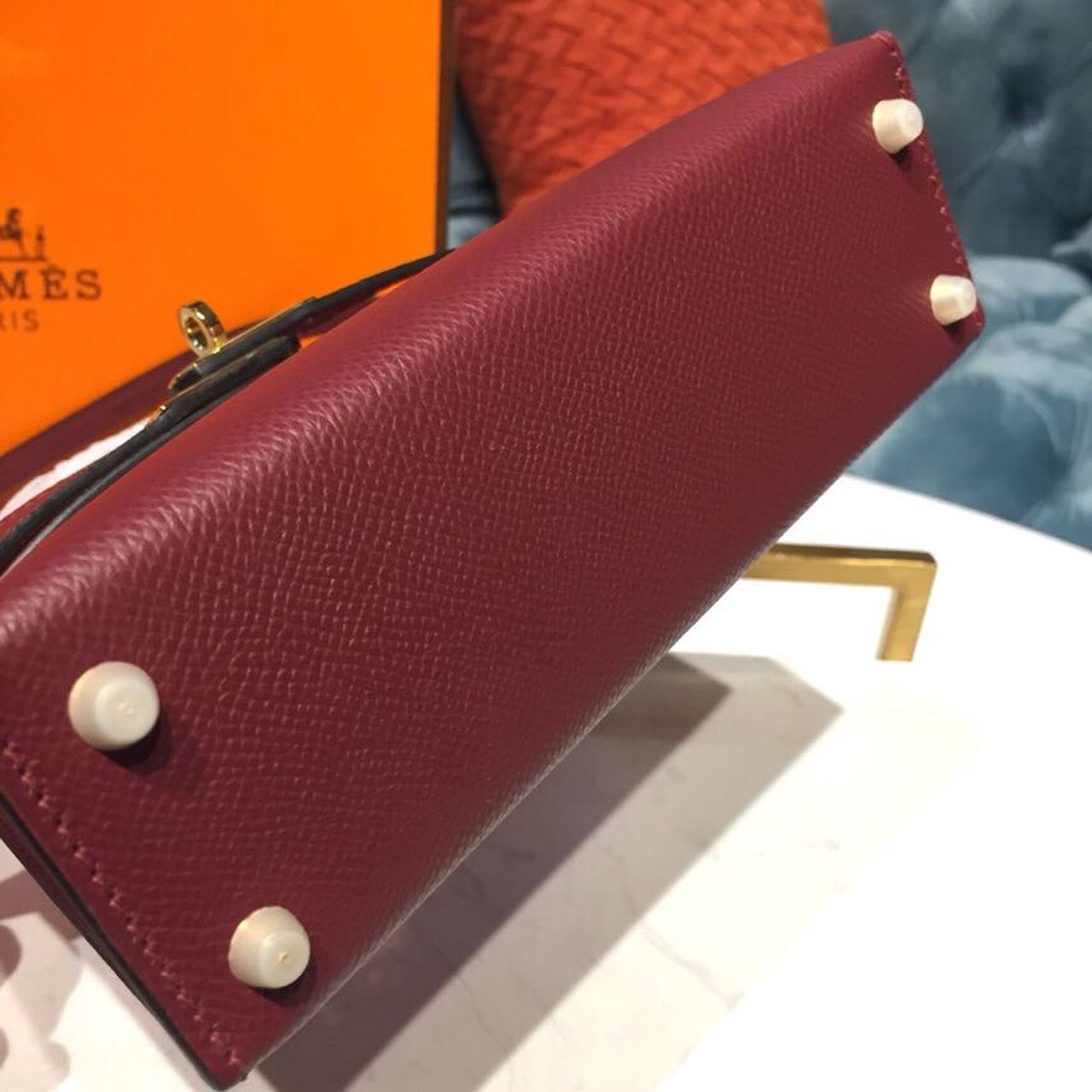 H**me5 Mini Kelly Burgundy For Women Gold Toned Hardware 7.5in/19cm