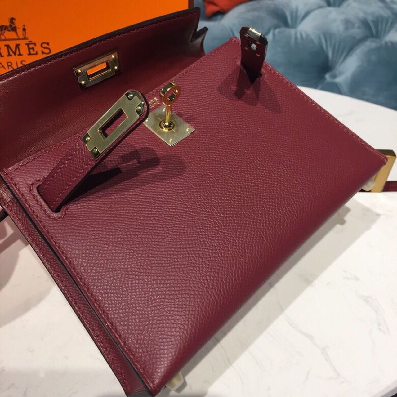 H**me5 Mini Kelly Burgundy For Women Gold Toned Hardware 7.5in/19cm